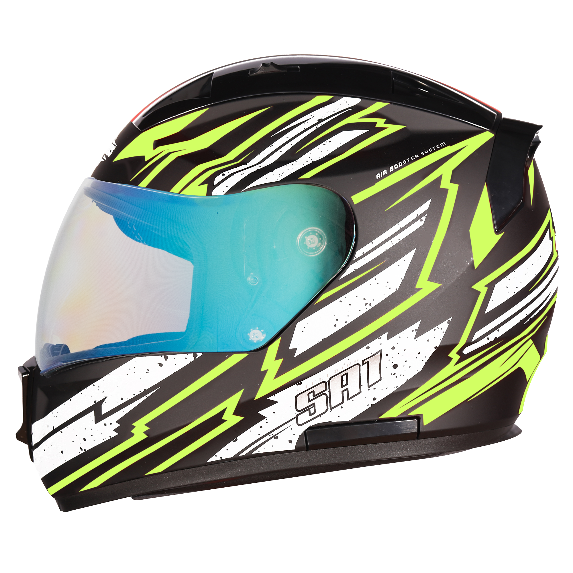 SA-1 BOOSTER MAT BLACK WITH NEON - NIGHT VISION BLUE VISOR (WITH EXTRA CLEAR VISOR)